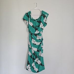 NWT Anthro Tracy Reese Silk Green Floral Off the Shoulder Dress